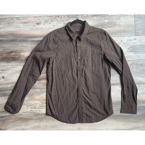 PrAna Button Up Shirt Men's Slim Fit Size Medium Brown Creme Long Sleeve